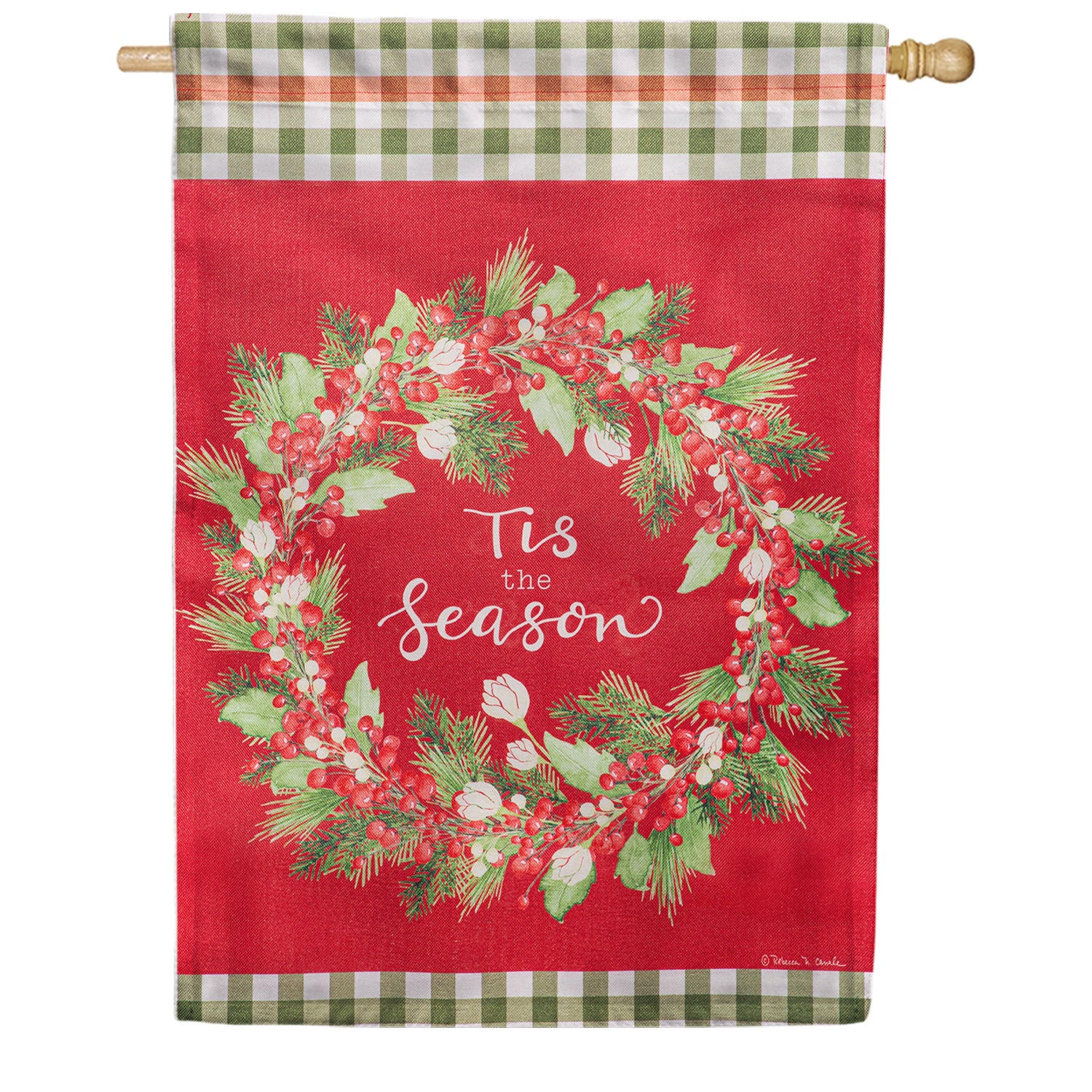 Evergreen Burlap House Flag - Tis the Season Wreath