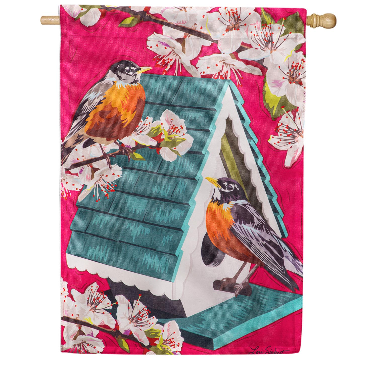 Evergreen Burlap House Flag - Cherry Blossoms & Friends