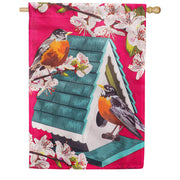 Evergreen Burlap House Flag - Cherry Blossoms & Friends