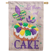 Evergreen Burlap House Flag - Mardi Gras Let Them Eat Cake