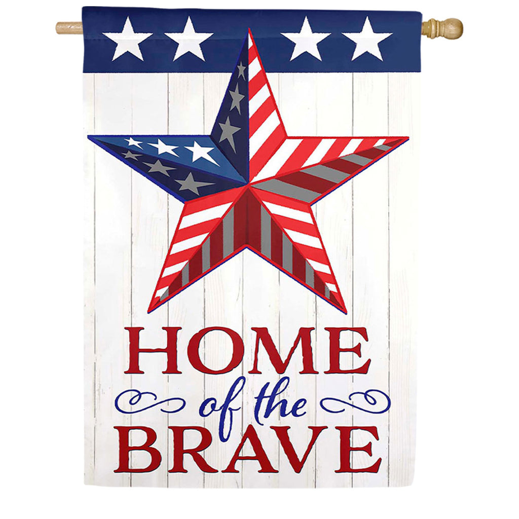 Evergreen Home Of The Brave Star Burlap House Flag