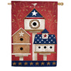 Evergreen Primitive Birdhouses Burlap House Flag