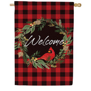 Evergreen Welcoming Cardinal Wreath Burlap House Flag