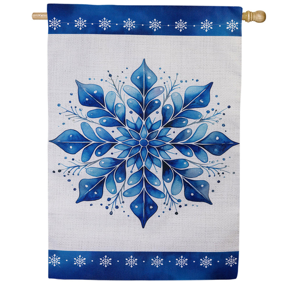 Evergreen Sparkling Snowflake Burlap House Flag