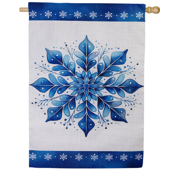 Evergreen Sparkling Snowflake Burlap House Flag