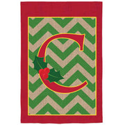 Evergreen Holly Monogram Burlap Flag