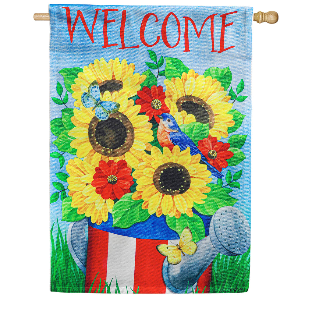 Evergreen Stars and Stripes Watering Can House Flag