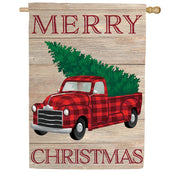 Evergreen Holiday Plaid Truck House Flag