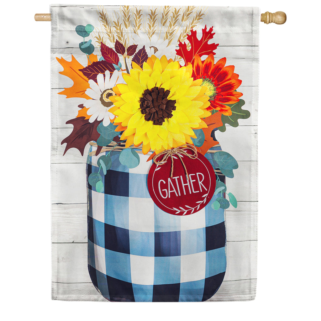 Evergreen Fall Check Mason Jar House Flag