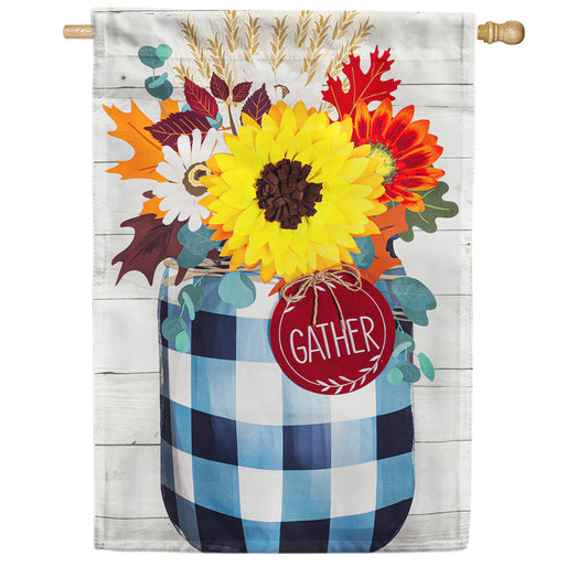 Evergreen Fall Check Mason Jar House Flag