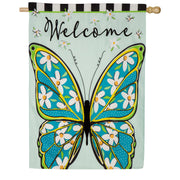 Evergreen Floral Butterfly Welcome Linen House Flag