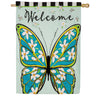 Evergreen Floral Butterfly Welcome Linen House Flag