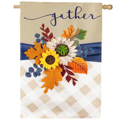 Evergreen Fall Floral Gather House Flag