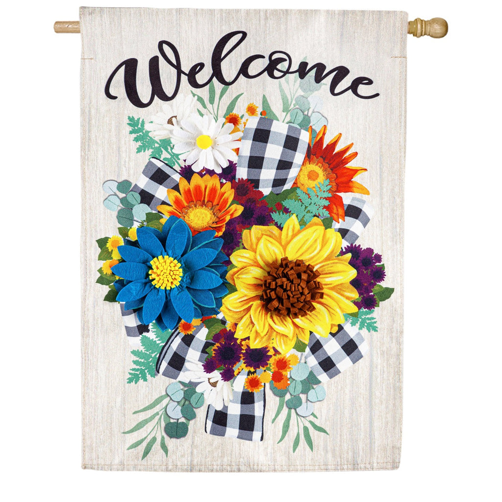 Evergreen Buffalo Check Floral Swag House Flag