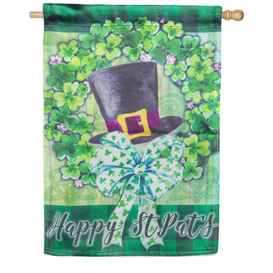 Evergreen Saint Patrick's Lucky Hat Wreath Lustre House Flag