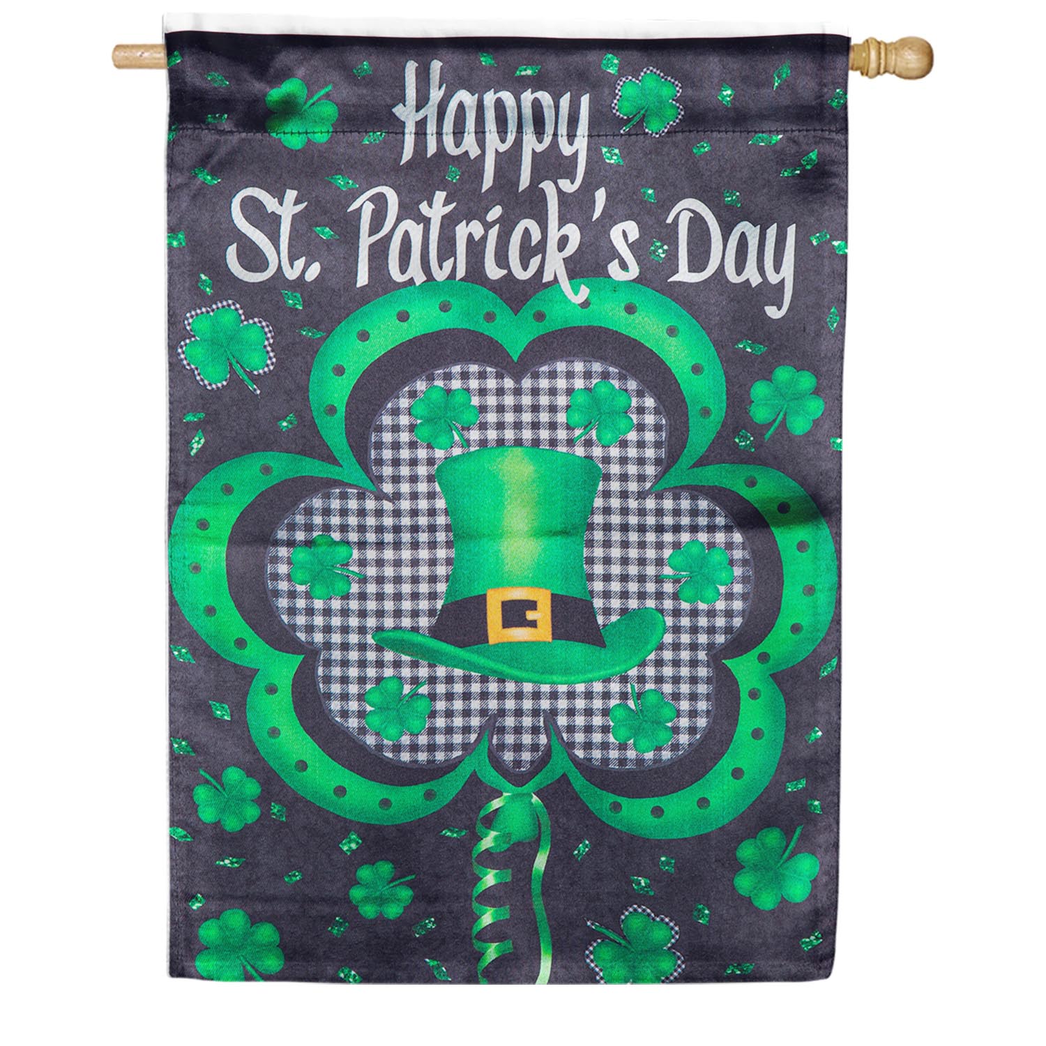 Evergreen Welcome St. Pats Lustre House Flag