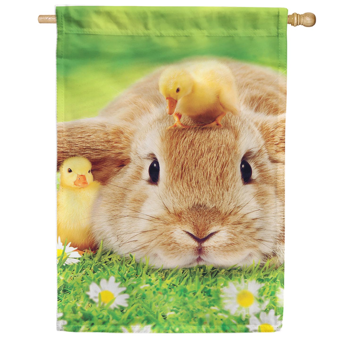 Evergreen Bunny and Duckling Lustre House Flag