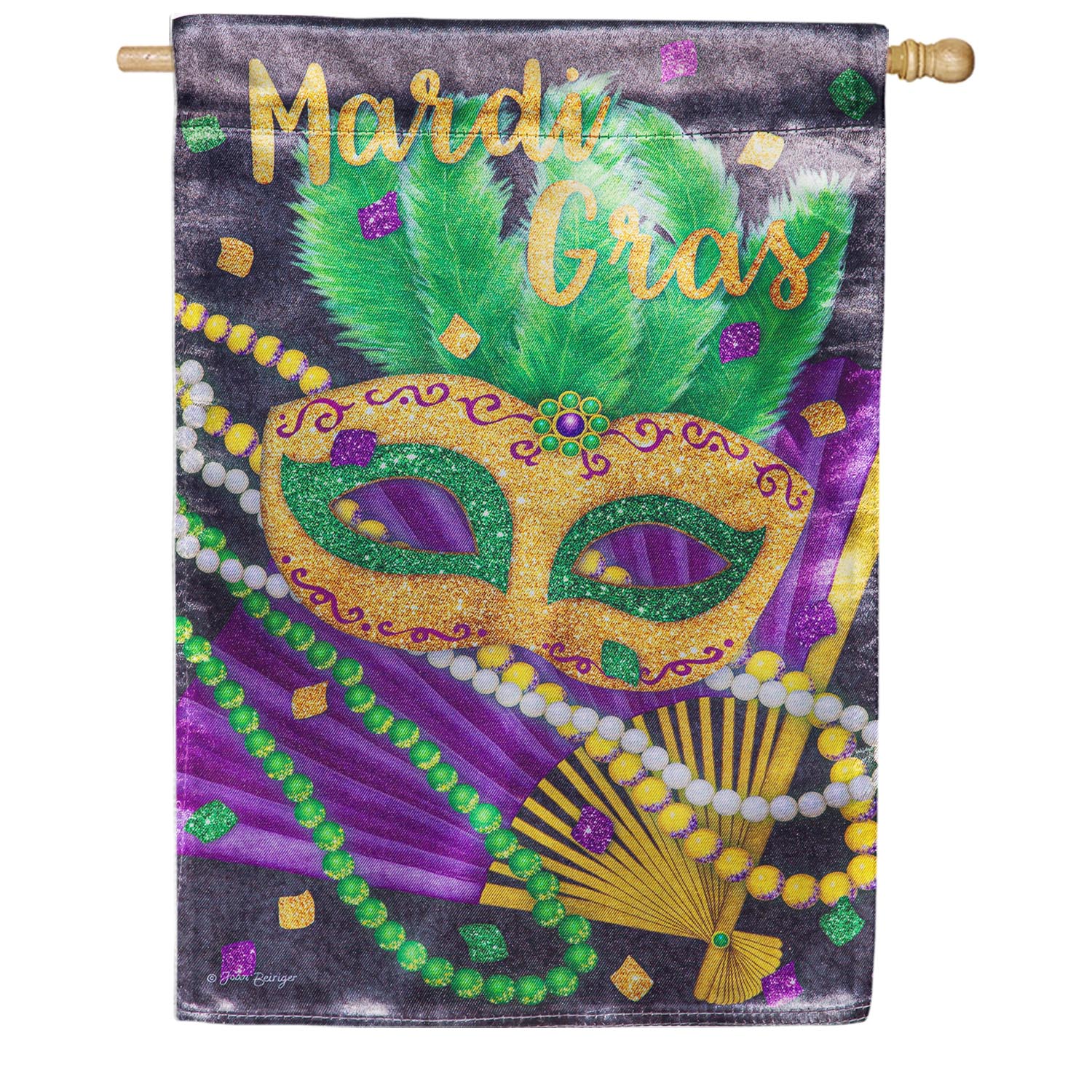 Evergreen Mask and Beads Lustre House Flag