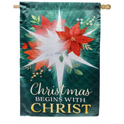 Evergreen North Star Poinsettia Lustre House Flag