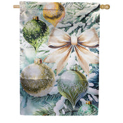 Evergreen Flocked Green & Gold Ornaments Lustre House Flag