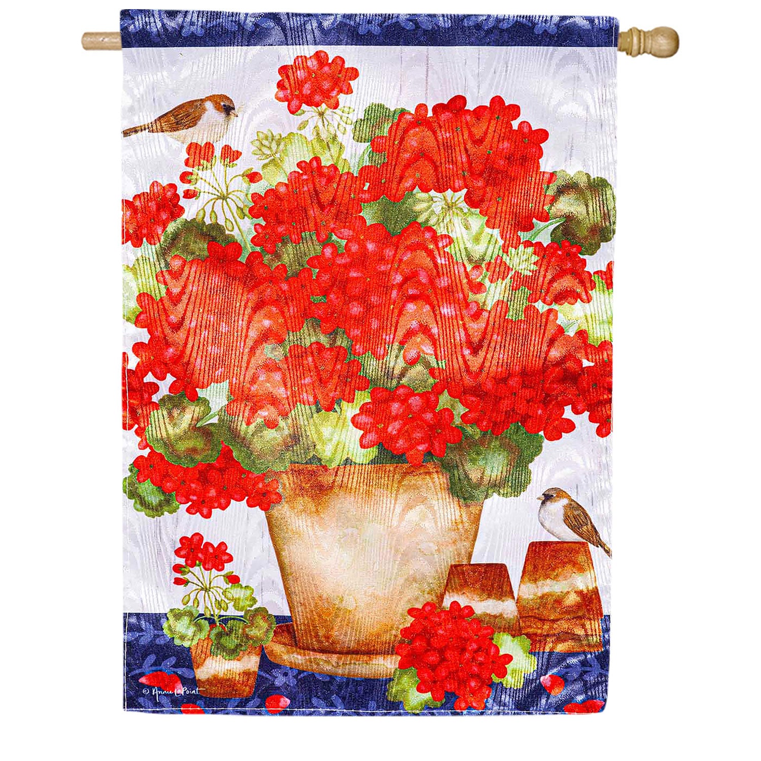 Evergreen Red Geraniums Moire House Flag