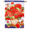 Evergreen Red Geraniums Moire House Flag