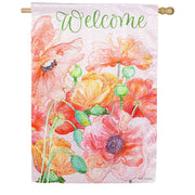 Evergreen Welcome Poppies Moire House Flag