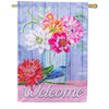 Evergreen Welcome Dahlias and Bluebird Moire House Flag