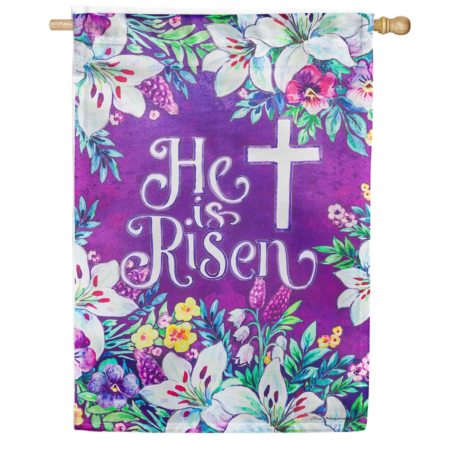 Evergreen Suede 2-Sided House Flag - Spring Flowers Easter Cross