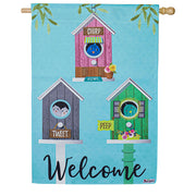 Evergreen Birdhouse Friends Welcome House Flag