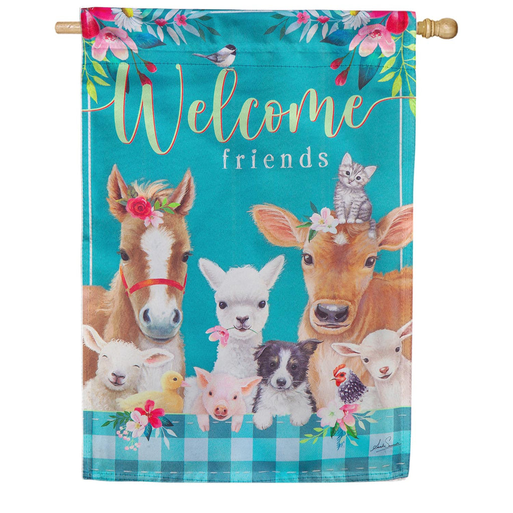 Evergreen Sweet Farm Friends Suede House Flag