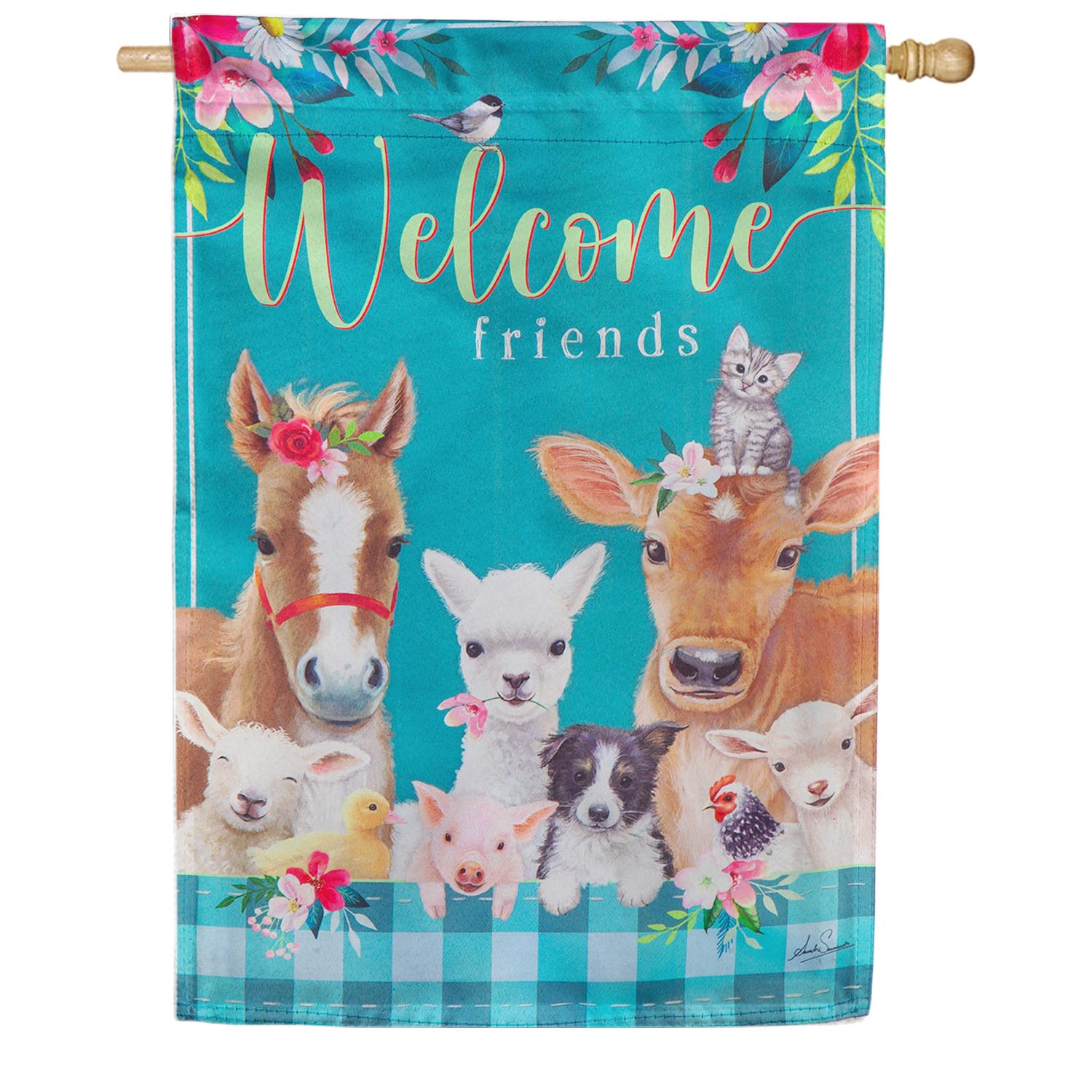 Evergreen Sweet Farm Friends Suede House Flag