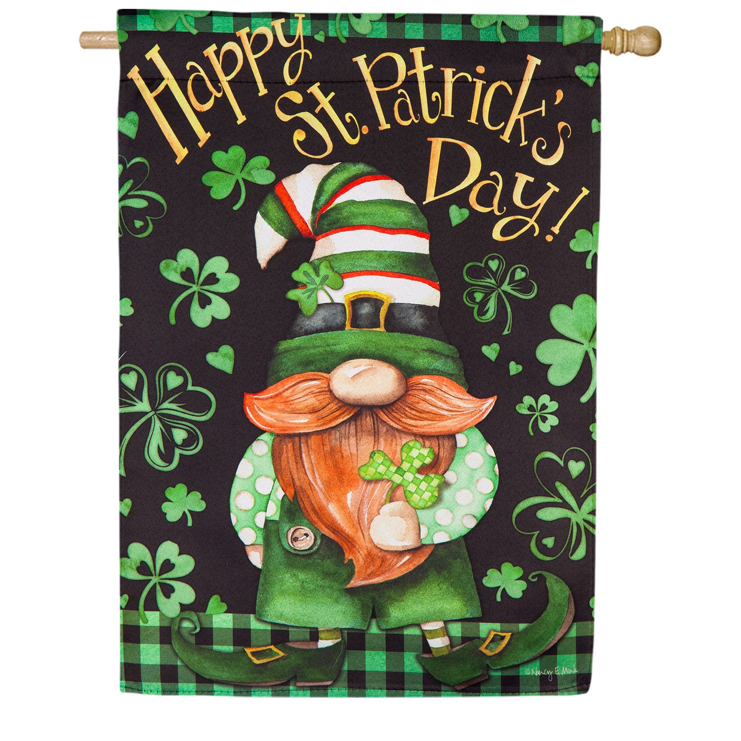 Evergreen Lucky Gnome Suede House Flag