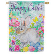 Evergreen Bunny in the Garden Suede House Flag