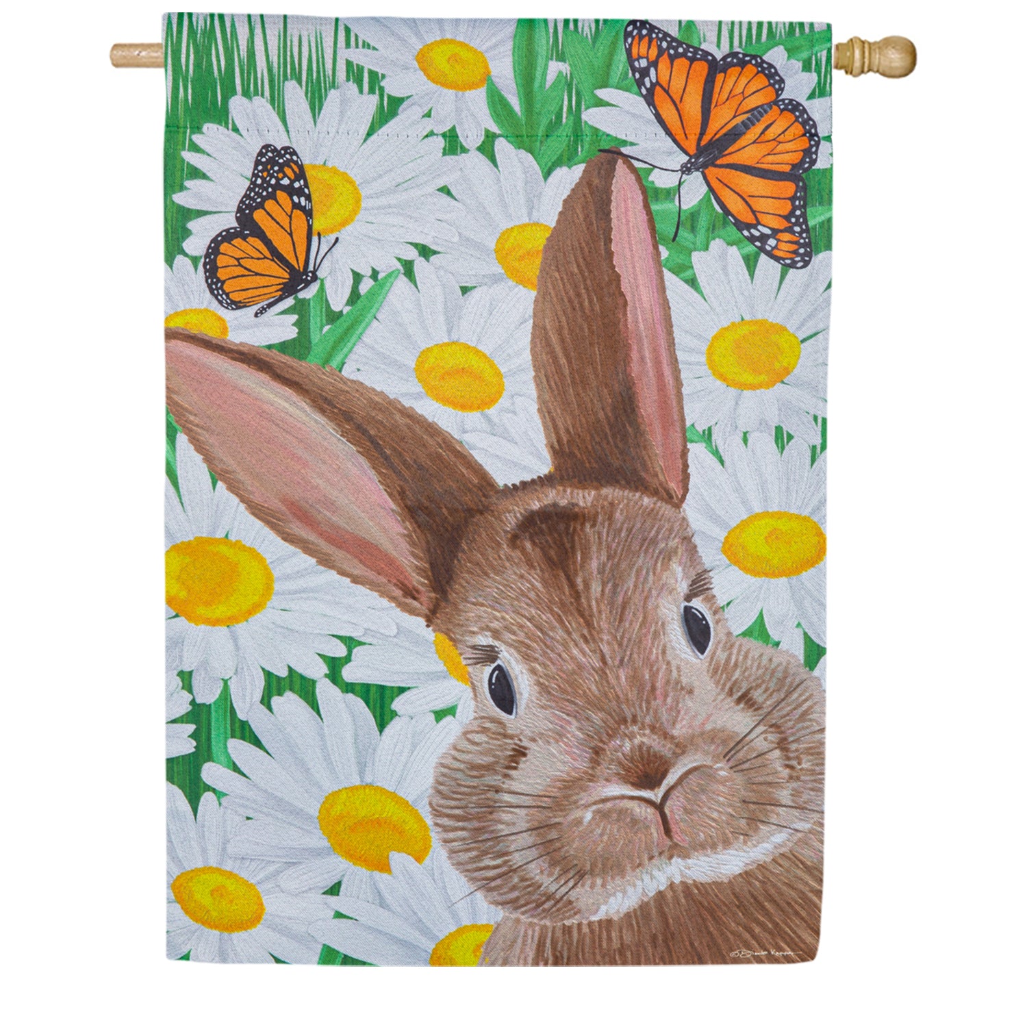 Evergreen Hello Bunny House Flag