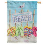 Evergreen Flip Flops on the Beach Suede House Flag