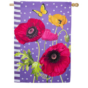 Evergreen Poppy Welcome Suede House Flag