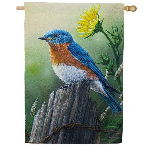 Evergreen Eastern Bluebird Suede House Flag