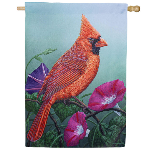 Evergreen Cardinal on Morning Glory Suede House Flag