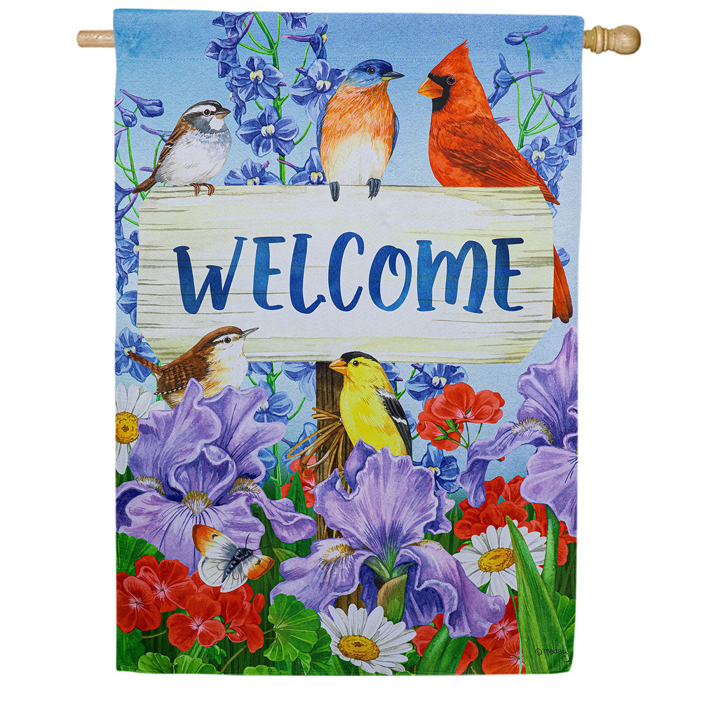 Evergreen Visiting Bird Friends Suede House Flag