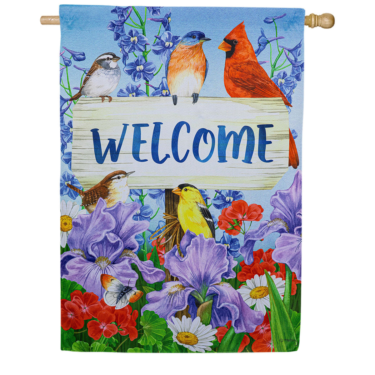 Evergreen Visiting Bird Friends Suede House Flag