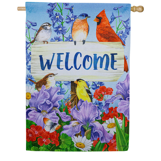 Evergreen Visiting Bird Friends Suede House Flag