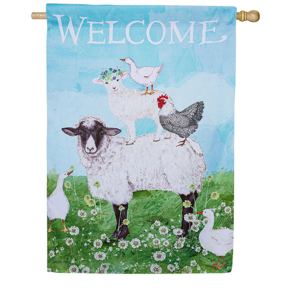 Evergreen Welcome Farm Friends Suede House Flag