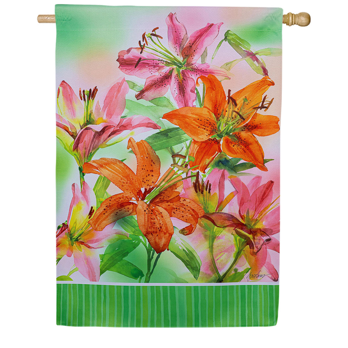 Evergreen Lilies Suede House Flag