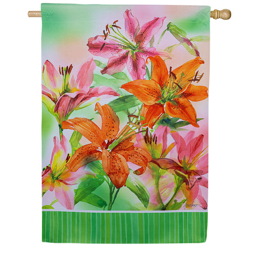 Evergreen Lilies Suede House Flag