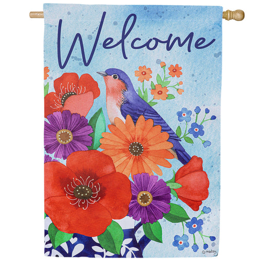 Evergreen Bluebird Blooms Suede House Flag