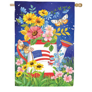 Evergreen White Watering Can Suede House Flag