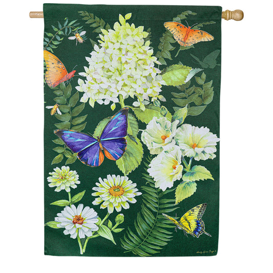 Evergreen Flutters and Flowers Suede House Flag
