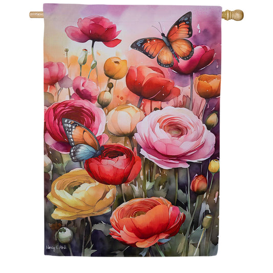Evergreen Sunset Garden Suede House Flag