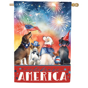 Evergreen Patriotic Pups Suede House Flag